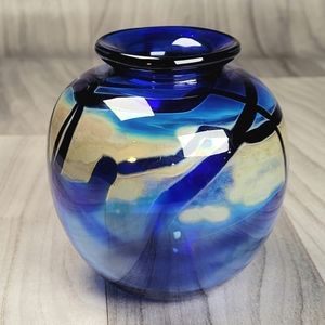 ANDREW SHEA Art Glass Cobalt blue Vase